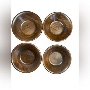Set of 4‎ Vintage Vermillion Real Walnut Wooden Salad Bowls MCM
